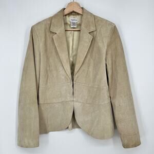 Vintage Together Suede Jacket Womens 12 Beige Tan Leather Blazer Notch Lapel